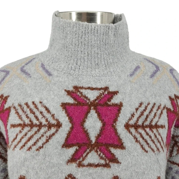 Lou & Grey LOFT Tunic Sweater Gray Fair Isle Long Sleeve Pullover - Picture 3 of 8